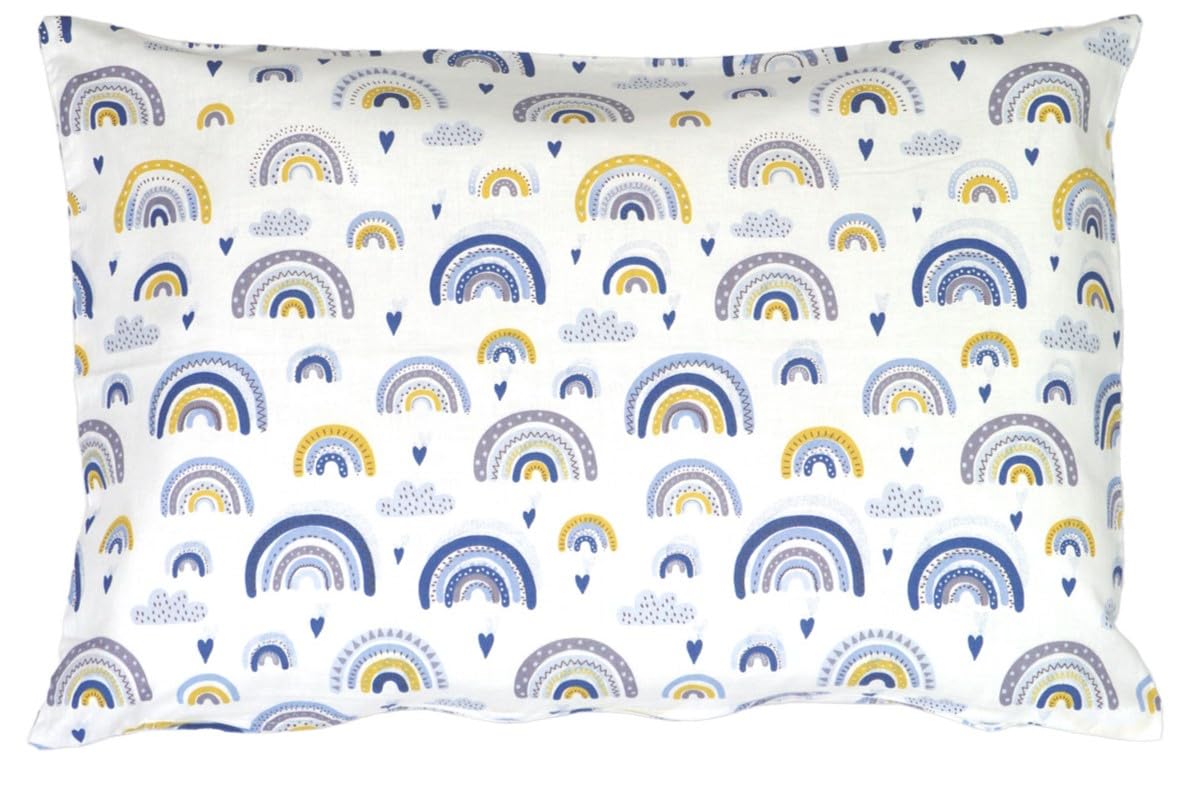 Balbina Kissenbezug 40 x 40 cm für Kinder & Babys, Kopfkissenbezug 100% Baumwolle, für Kinderzimmer, Kinderwagen oder Kinderbett, Baumwoll-Kopfkissenbezug mit Reißverschluss, Regenbogen/Weiß/Blau