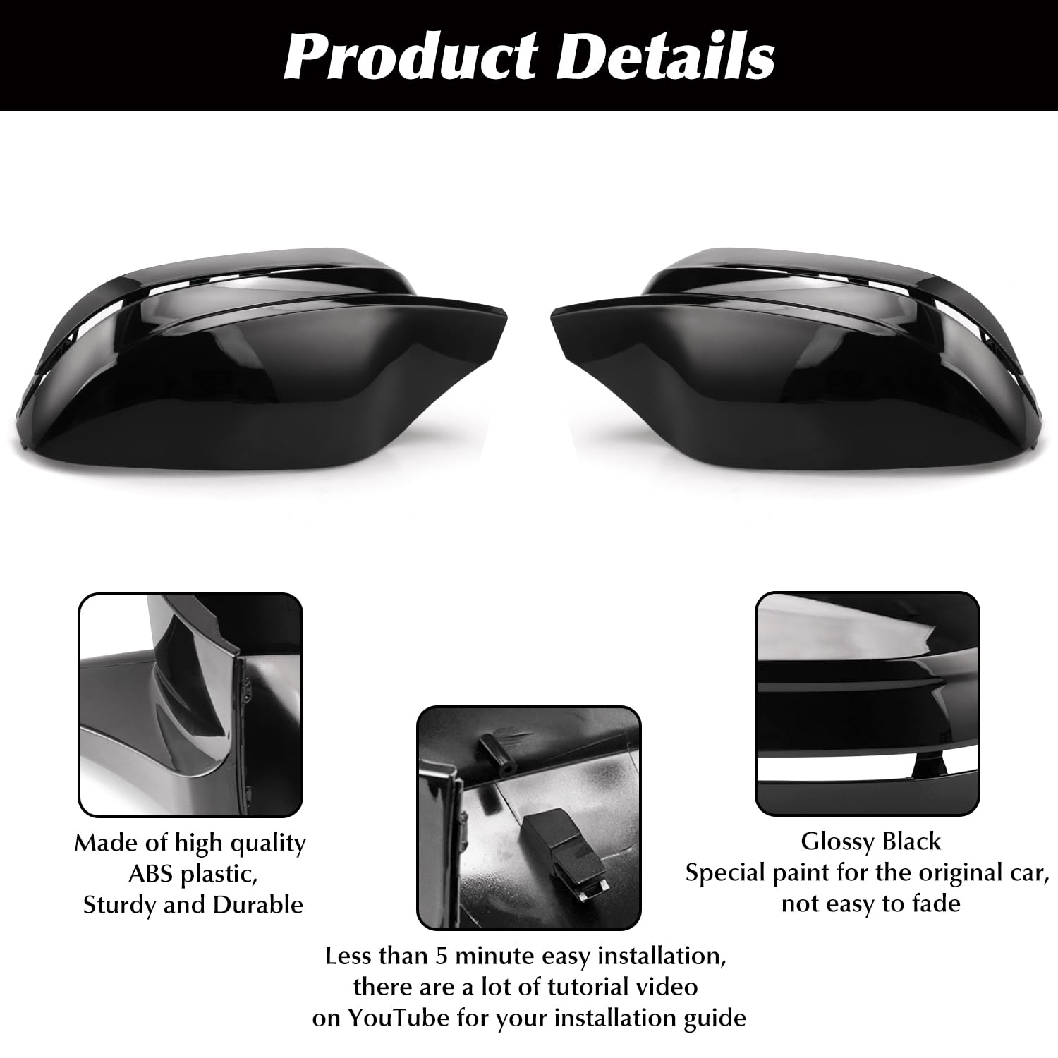 Coperchio Dello Specchio Laterale, Ricambio per Specchietto Retrovisore Compatibile con G20 G21 G28 G22 G23 G30 G38 G11 G12 G15 G16 Solo per Auto con Timone Sinistro, Nero Lucido, 2 Pezzi