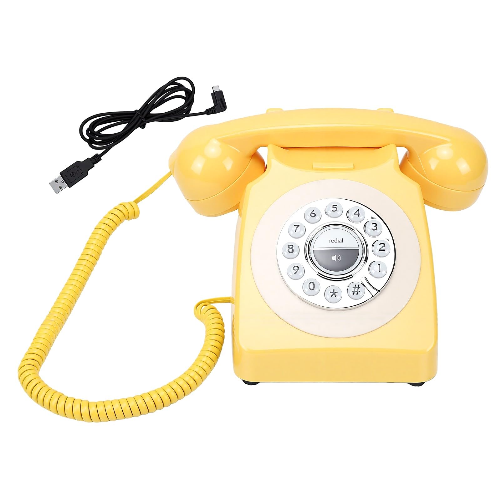 Annadue Telefono Bluetooth Cordless retrò con Ricevitore, Supporto per Chiamate in Vivavoce, Riproduzione Musicale e Ricarica Rapida per la Fissa dell'ufficio Domestico (YELLOW)