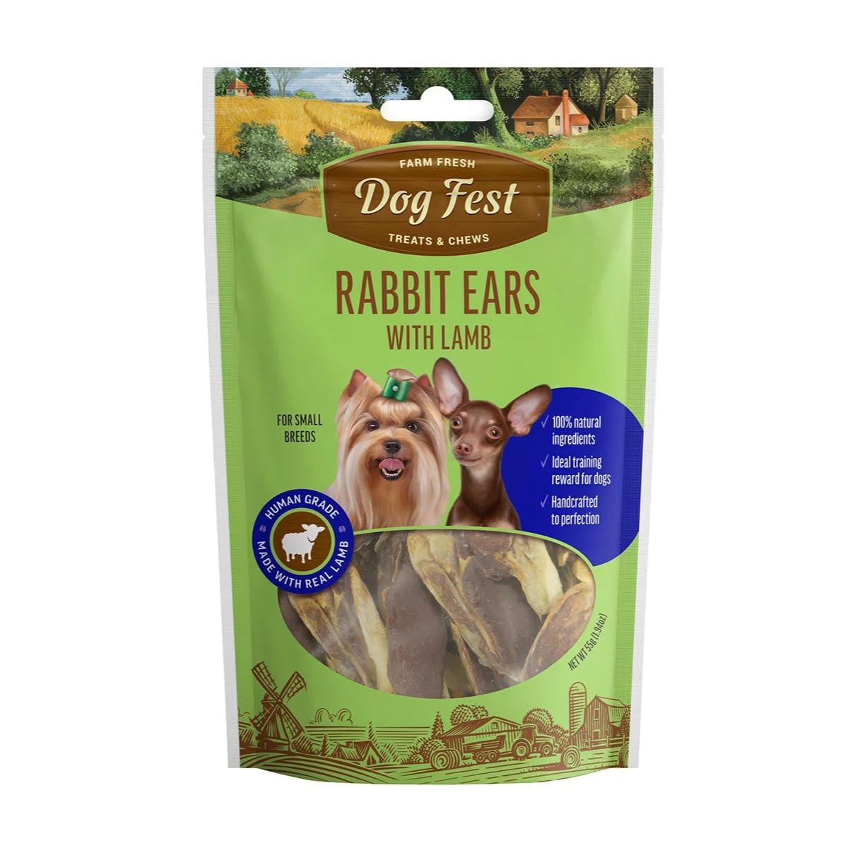 Dog Fest - Rabbit ears with lamb - Dog treats - Made with natural Lamb - 55g (Pack of 1)