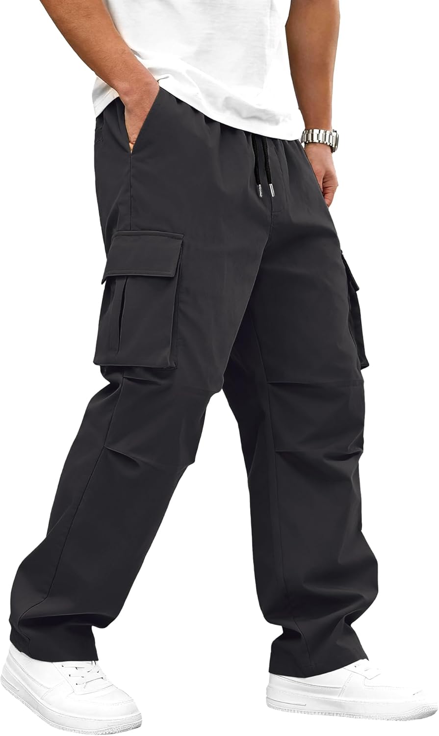 PLEPAN Mens Cargo Pants Casual Straight Leg Drawstring Elastic Waist Athletic Hiking Sweatpants - Image 4
