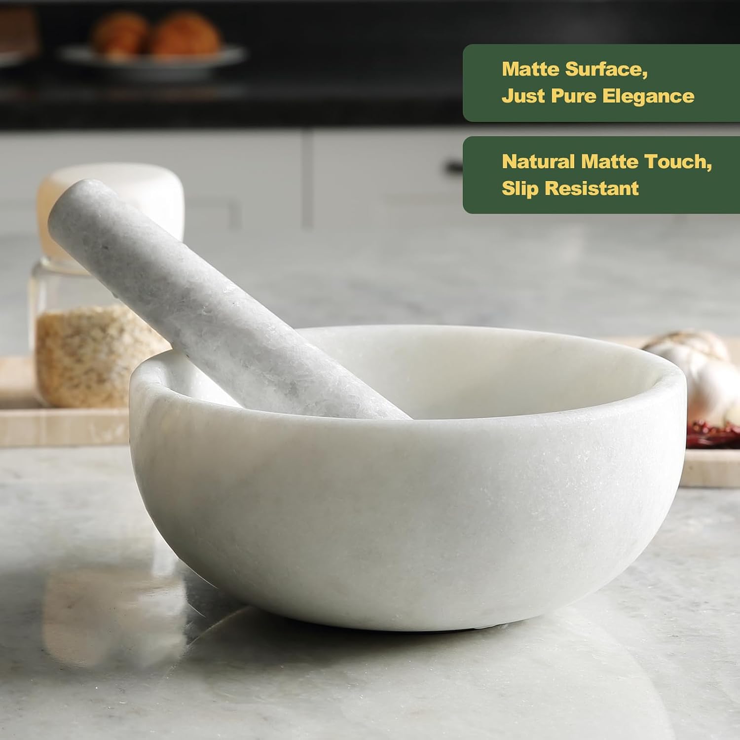 Koville Marble Mortar and Pestle Set - Tableside Serving Presentation & Craftsmanship