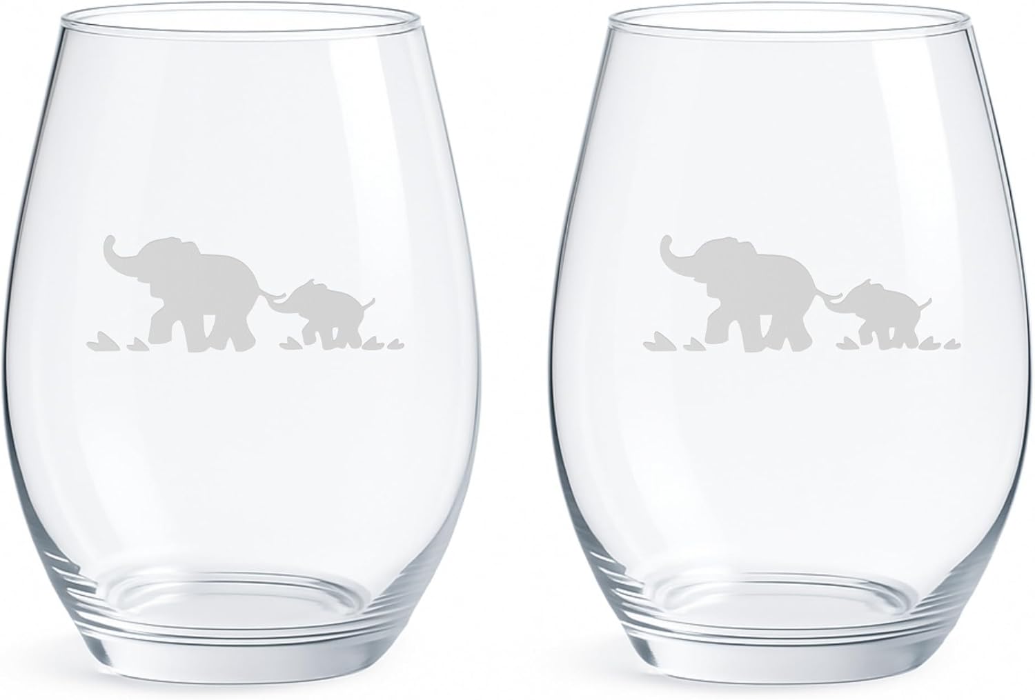 Mother and Baby Elephant Etched Stemless Wine Glasses - Set of 2/4/6/8-20.5oz Glassware for Animal Lovers and Wine Enthusiasts (Set of Two (2))
