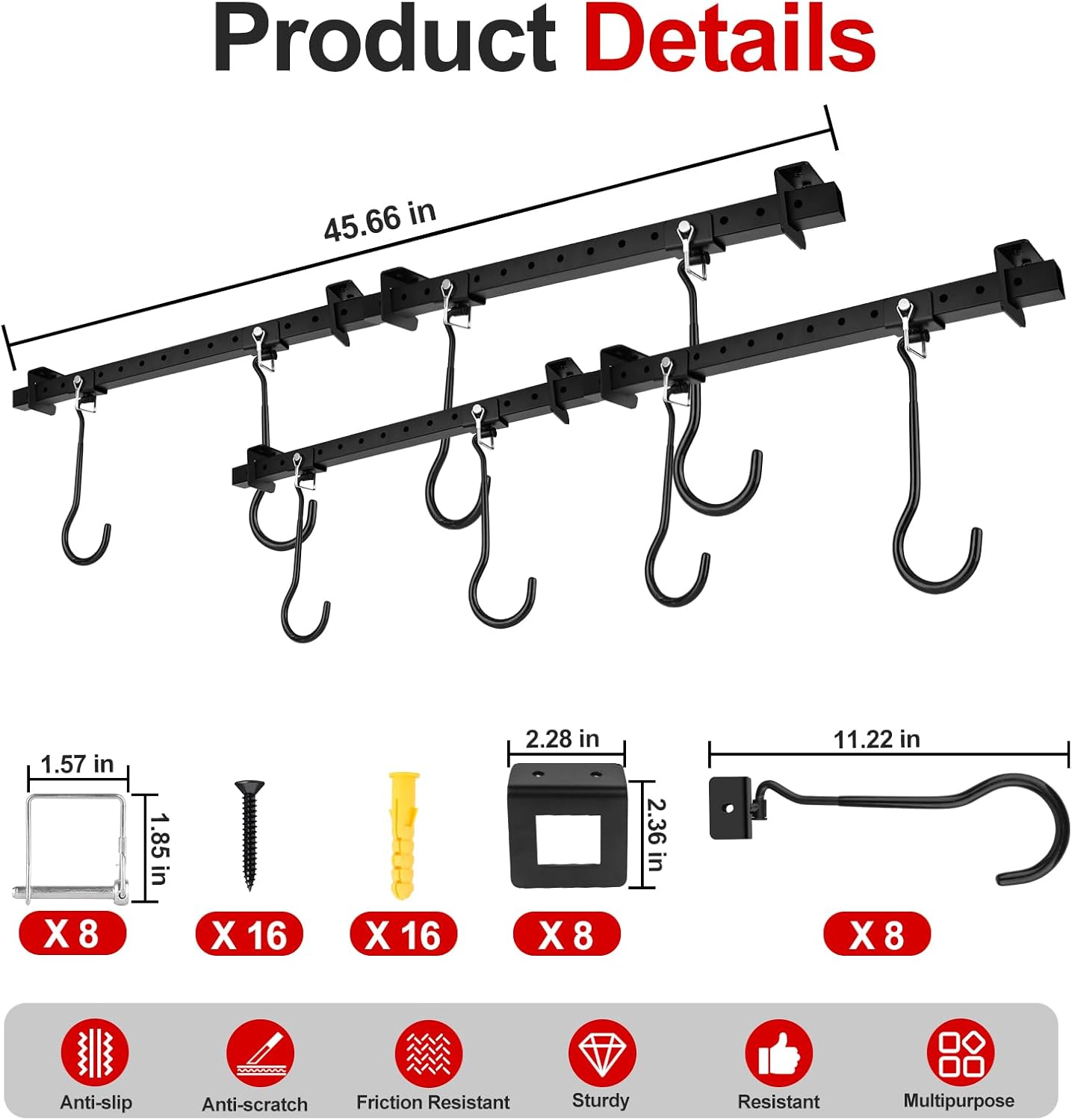 Ceiling Mounted Bike Rack for Garage, Heavy Duty Bike Hangers with Rubber Protective Pad, Adjustable Bike Ceiling Hooks, Bicycle Rack System for Basement, Hanger Garage Home Wall Hooks Hold 4-8 Bikes