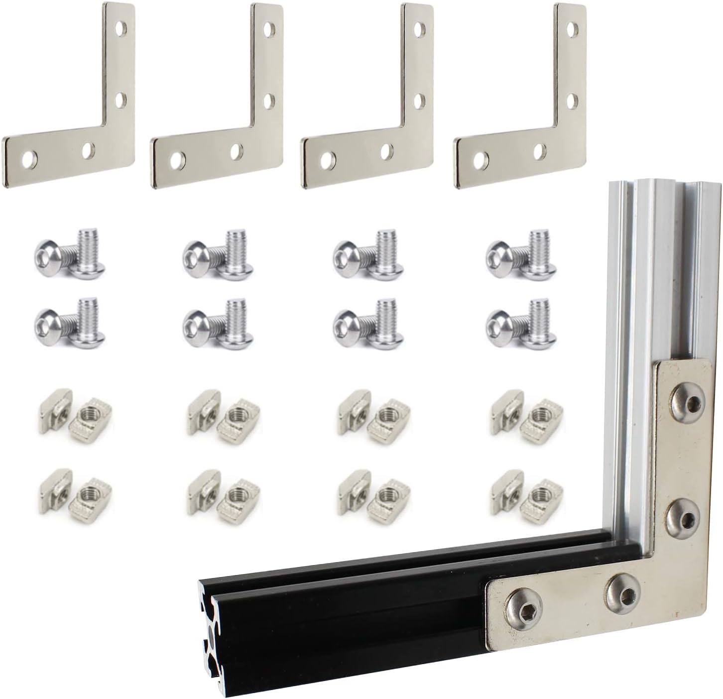 4Sets Aluminum Extrusion L Shape Joint Bracket with Screws and Nuts for 2020 Aluminum Profiles Stainless Steel Jointing Connect Plate