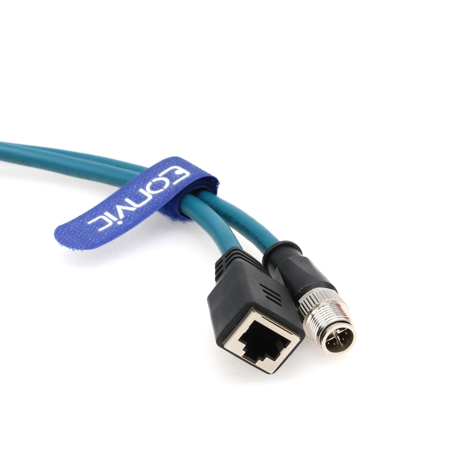 Eonvic Industrial M12 8Pin Male X Code to RJ45 Female High Flex Cat6 Gigabit Extension Ethernet Cable (Blue, 1M)
