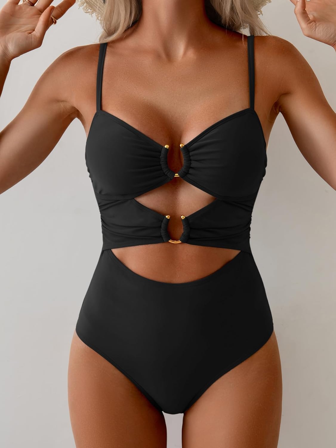 One Piece Swimsuit for Women Cutout Ring Linked Monokini Bathing Suit Sexy Belt Chain Swimwear - Image 5