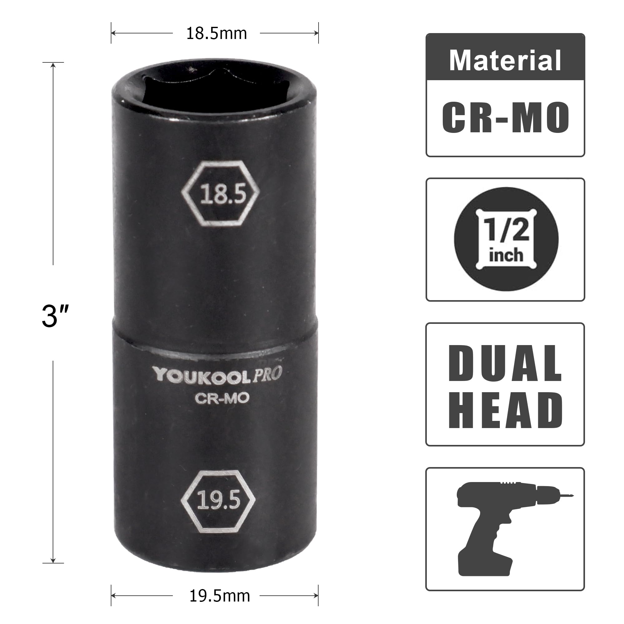 Amazon.com: YOUKOOL 1/2-Inch Drive Double Ended Impact Socket