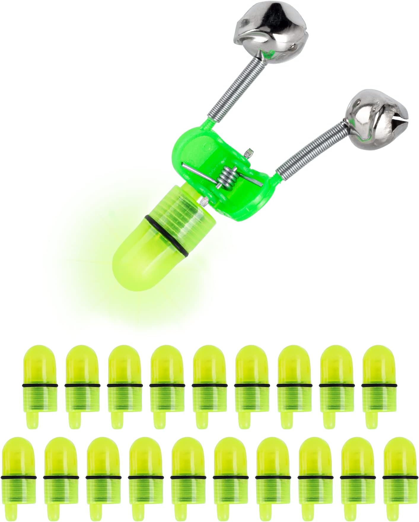 OHOH 20 PCS LED Fishing Light, Waterproof Fishing Bite Alarm Light Bulb Replacement, LED Night Fishing Rod Bite Bait Alarm Light (Green Light)