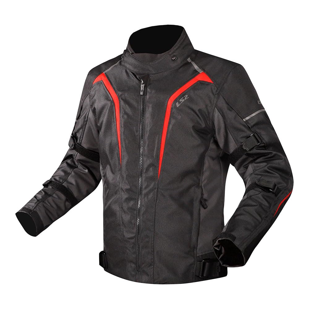 LS2 Sepang Jaqueta de Motociclismo, Preto/Cinza Escuro/Vermelho, com Detalhes Refletivos