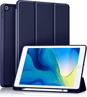 SAMTUNK Capa para iPad 10.2 polegadas 2021/2020/2019 (9ª / 8ª / 7ª geração) com porta-lápis, capa inteligente para iPad [suporta Touch ID e Auto Wake/Sleep] -azul escuro