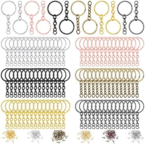 Hotop 360 Pcs Keychain Bulk Key Chain Making Kit Including 90 Keychain Rings with Chain and Open Jump Rings Connectors 180 Small Screw Eye Pins Hooks for Crafts DIY Jewelry Making(25 mm,Mixed Color)