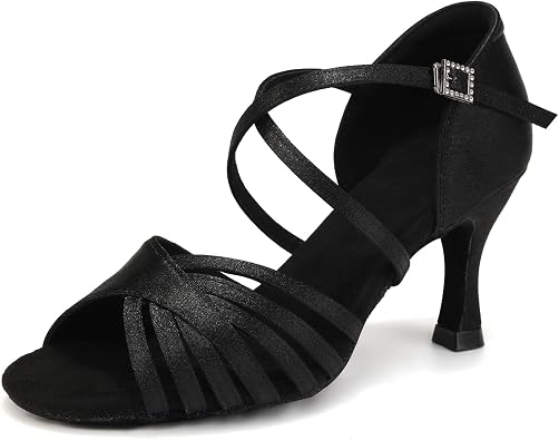 Womens Latin Dance Shoes Satin Salsa Ballroom Performance Practice Dancing Shoes