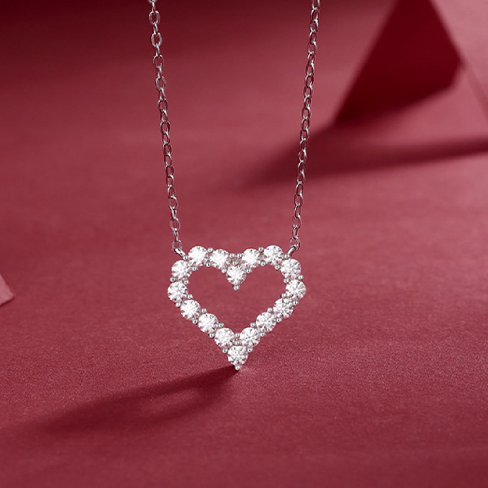 18K Weißgold Damen Halskette, 0.8ct Runder Moissanit Herz Kettenanhänger Hochzeit Echtgold AU750