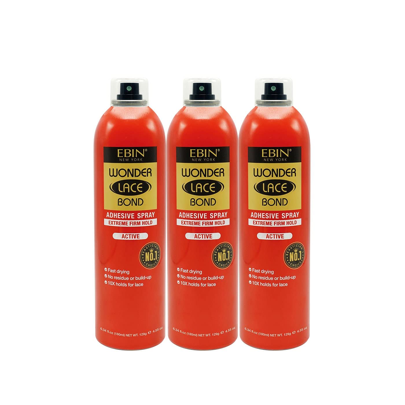 EBIN NEW YORK Wonder Lace Bond Adhesive Spray Active 3-Pack | Extreme Firm Hold 6.08oz/180ml | Active Use, Fast Drying, No Residue, No Build-Up | All-Day Hold for Daily Wig Application