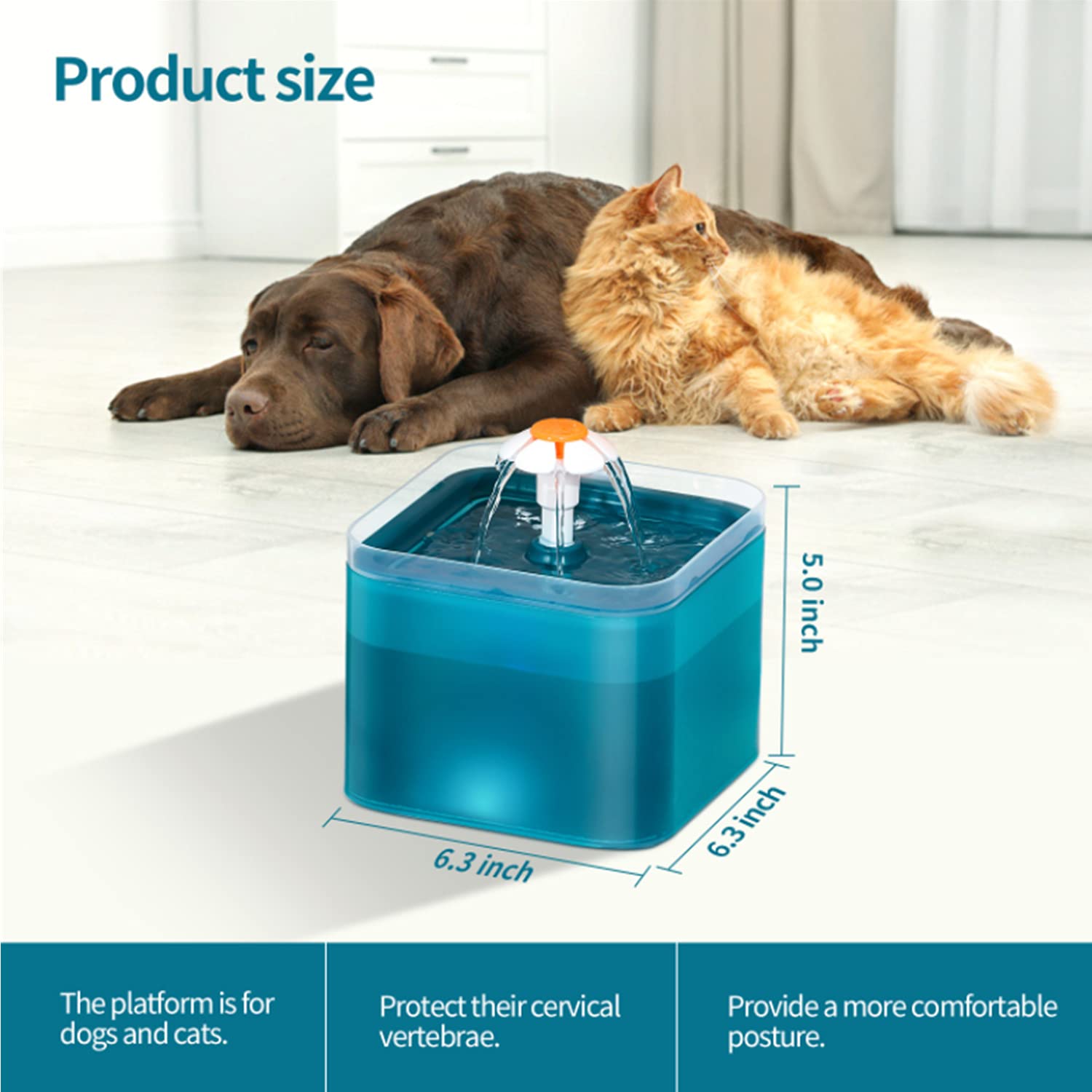 Fuente de agua para gatos, fuente de agua para mascotas con luz LED, gran capacidad de 67 onzas/2.0 L, cuenco de agua para gatos, 3 diseños de flores y silenciosa