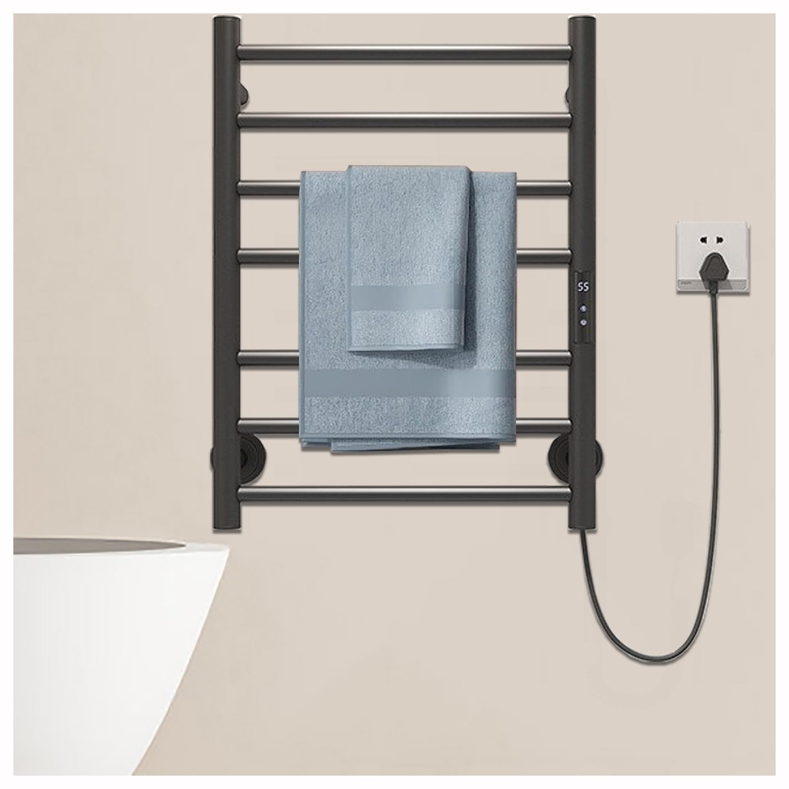 Toallero eléctrico con temporizador y pantalla LED control constante negro