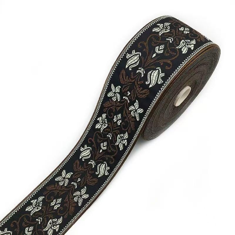 Klasyczne dekoracje, wstążki kwiatowe 6 cm retro chińska etniczna tkanina wiatrowa, ręcznie robiona na prezent, akcesoria materiałowe(Black brown)