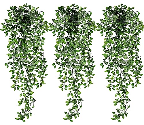 YTZWkit Hanging Artificial Plants Set of 3 Fake Vines Plants Indoors in Pot Trailing Faux Plant for Home Bathroom Garden Office Wedding Wall Decoration Outdoor Gift