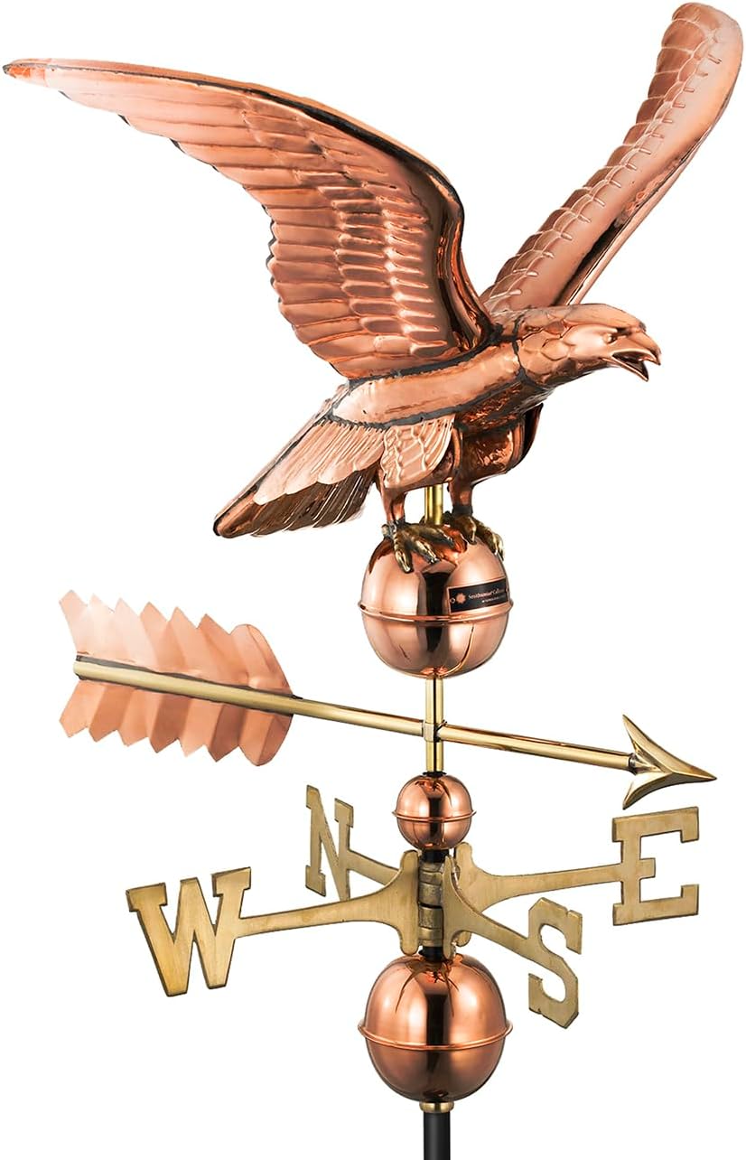 Good Directions Smithsonian Eagle Copper Weathervane, Includes Adjustable Roof Mount for Easy Installation - Hand-Polished Copper