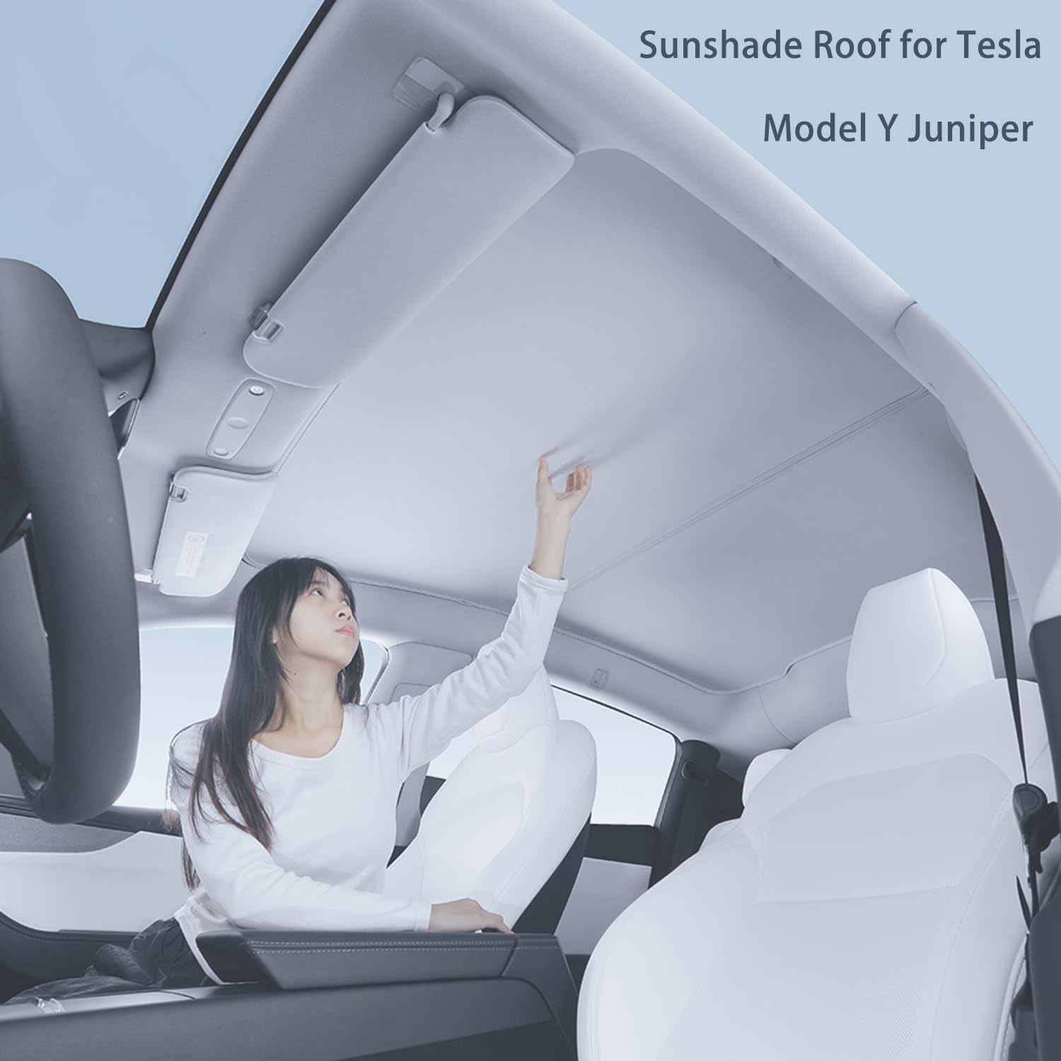 TOPABYTE Pare Soleil pour Tesla Model Y Juniper 2026 2025 Pare-Soleil Toit en Verre Protection Bloque la Chaleur, Fenêtre de Toit Isolation Contre Les Rayons UV, Beige