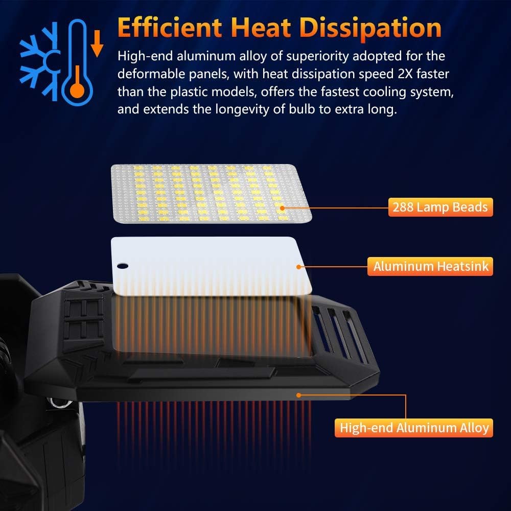 Garage Light, Attic light, Aluminum Garage lights, Led Garage Ceiling Lights, Deformable Led Garage Lights, 120W 12000LM 6500K 4 Adjustable Panels Light for Garage Basement Warehouse Barn