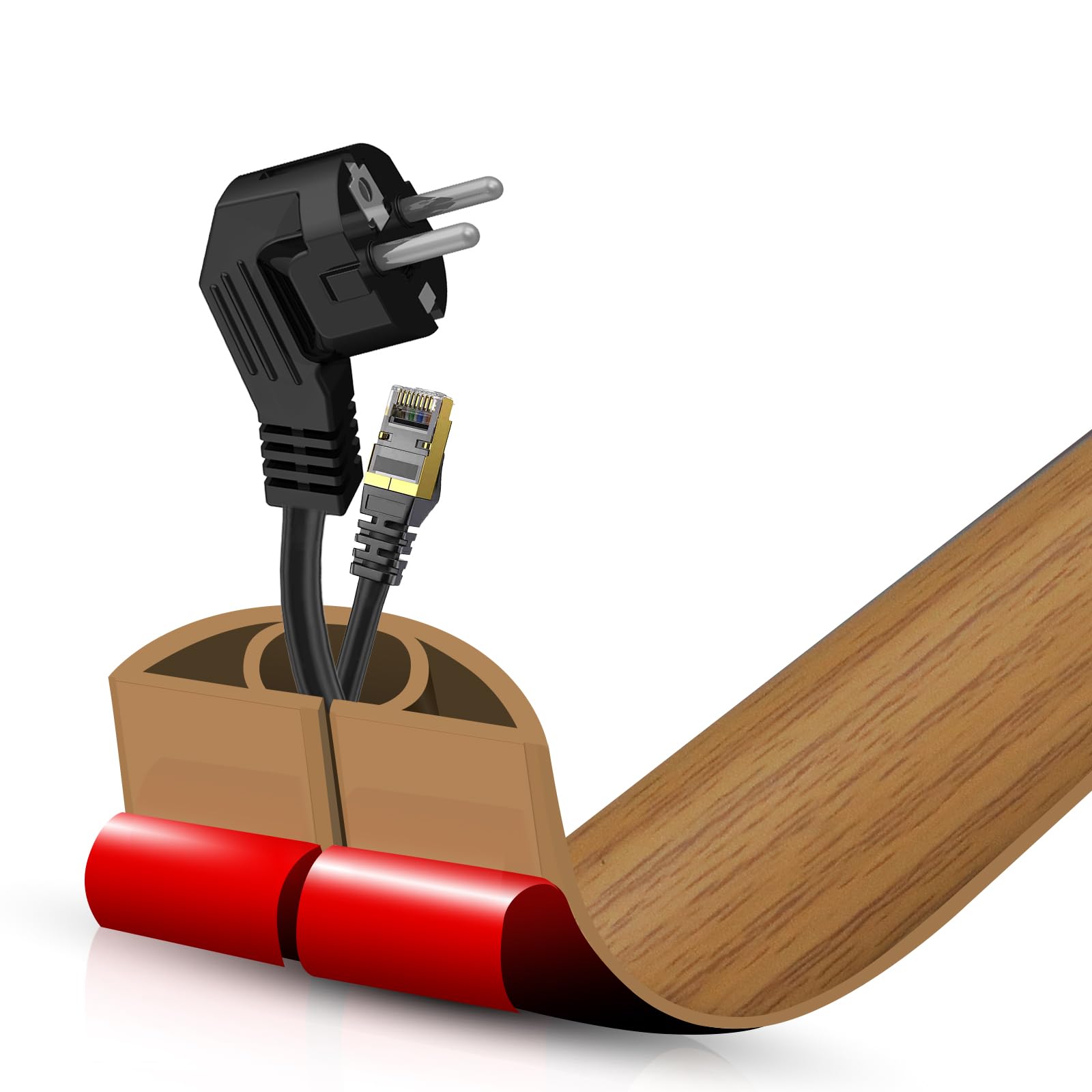 Floor Cord Cover Self Adhesive Cord Hider,3.3FT Cable Management, Extension Strip Protector for Wires, Prevent Cable Trips for Offices, Gyms, Exhibitions Cavity:0.51"(W) x 0.3"(H) Brown Wood
