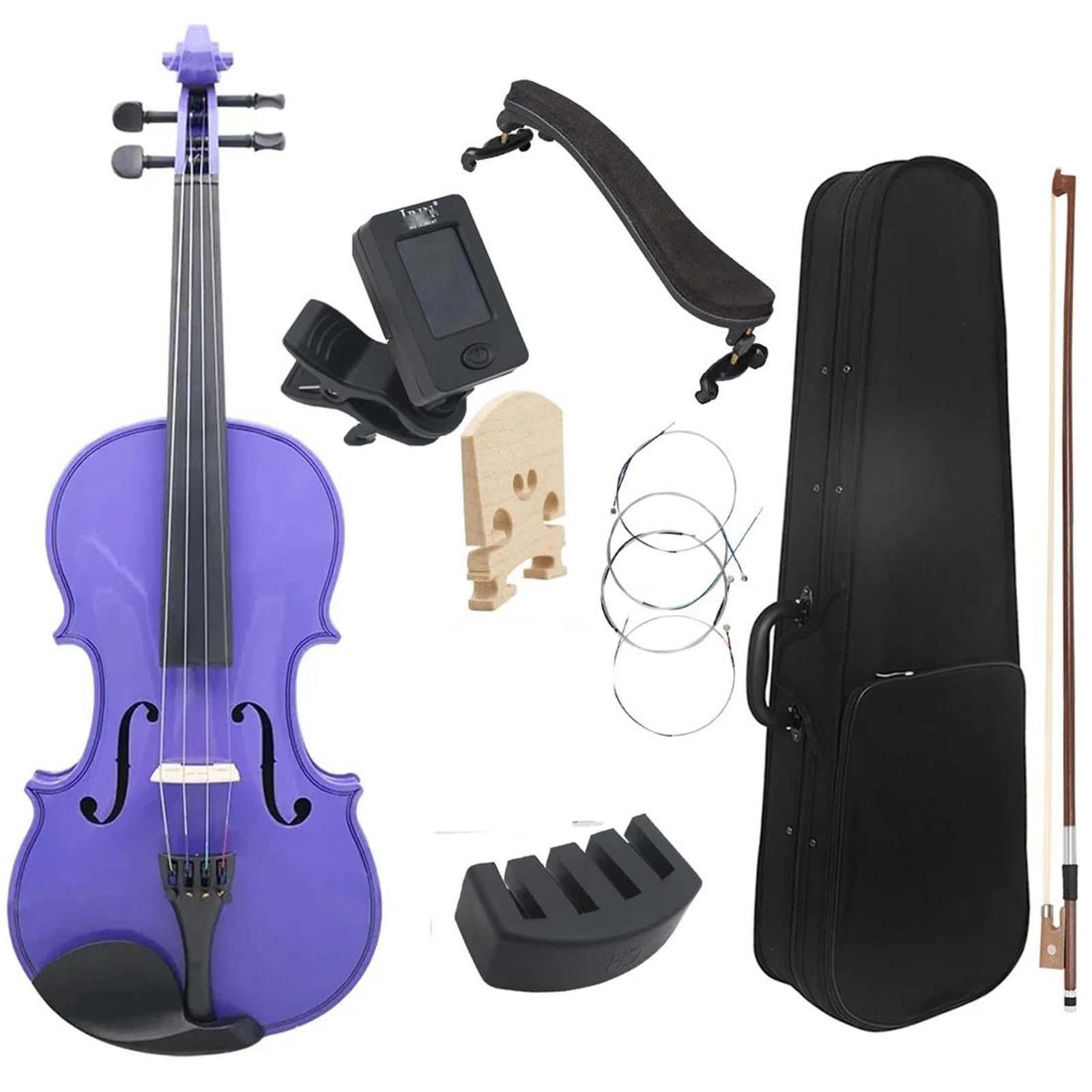 Set Di Violino Acustico In Legno Massello Violino Principianti | Strumento a corde di dimensioni 4/4 per principianti(Purple set)