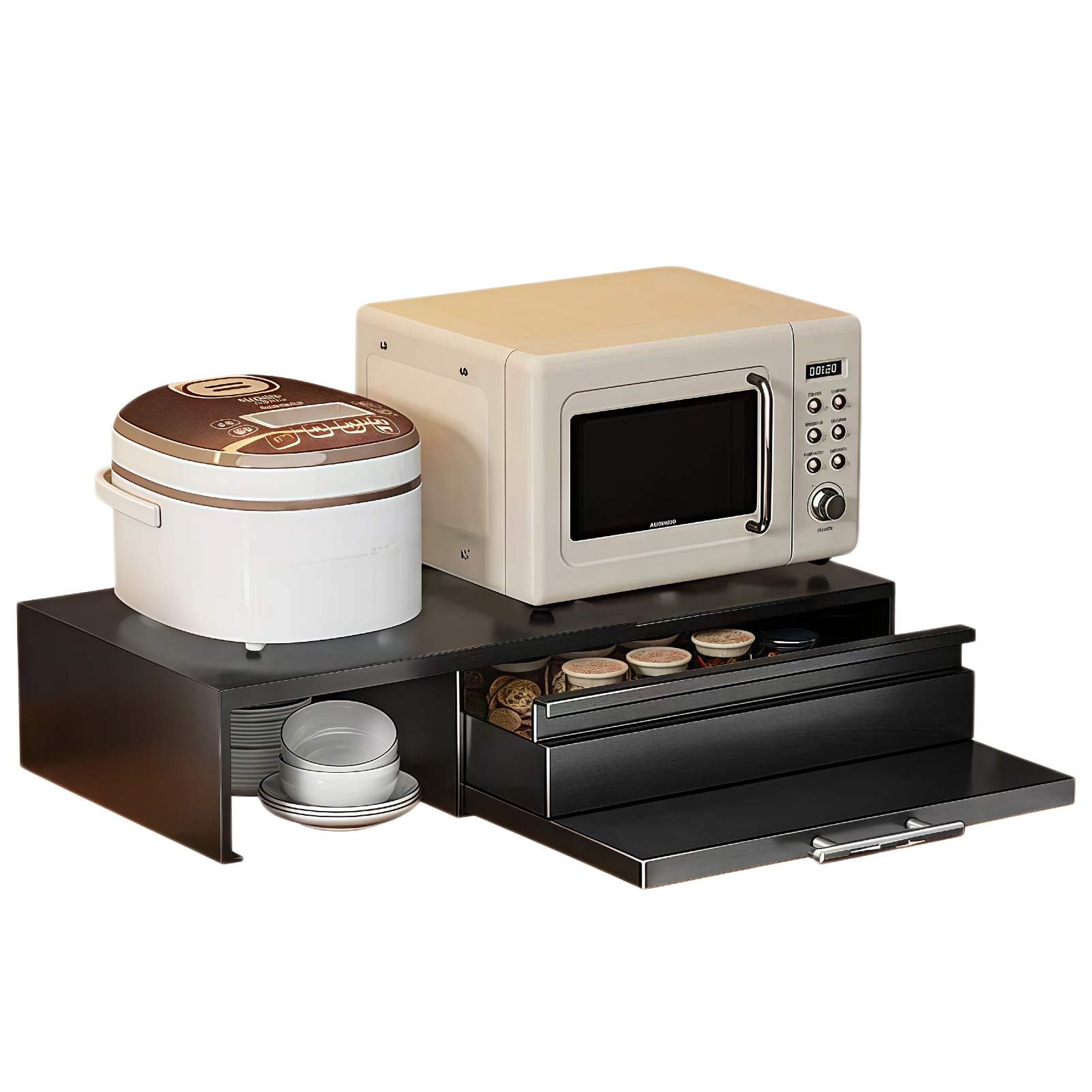 Support micro-ondes extensible en acier carbone avec tiroir et plateau - 8