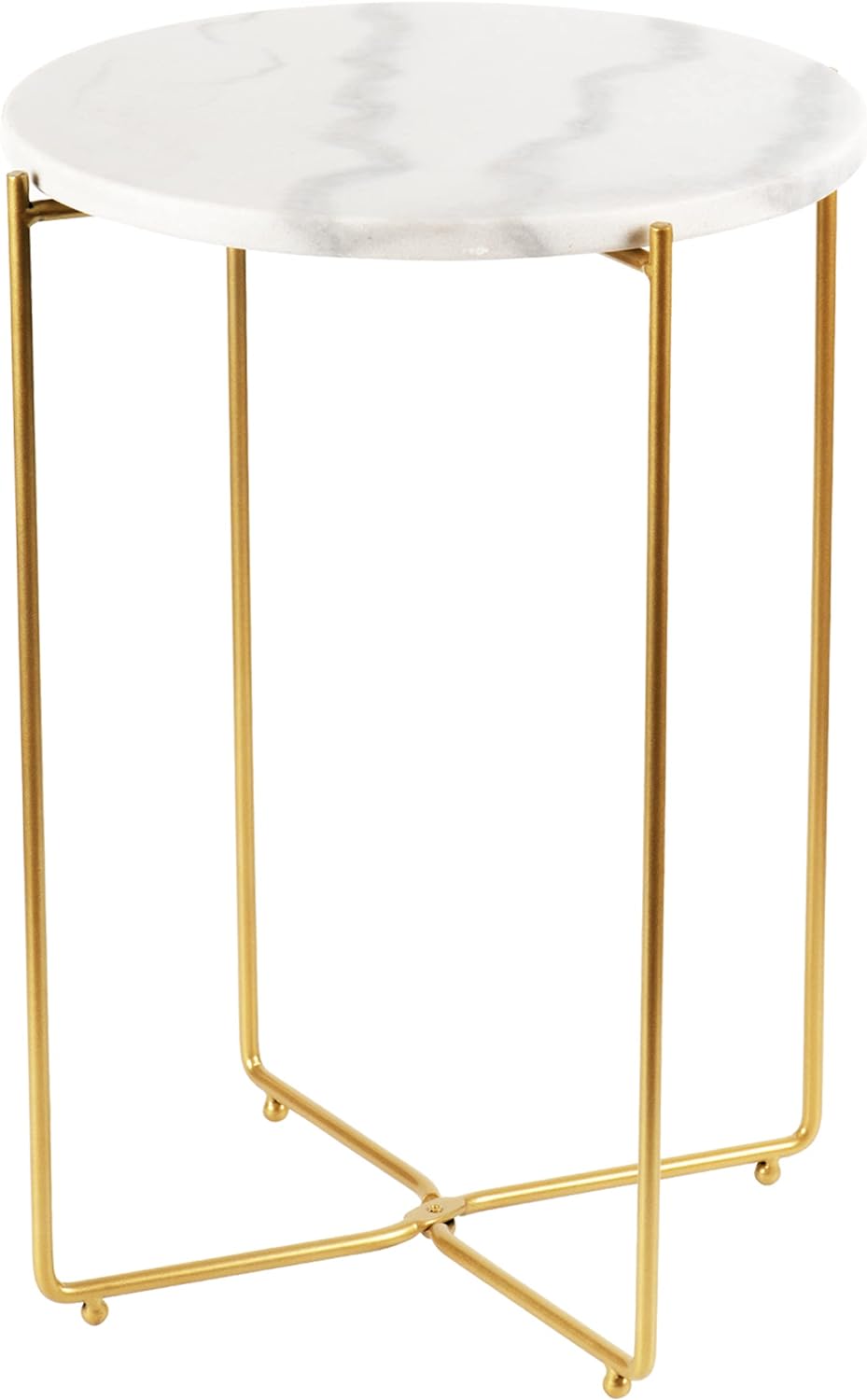 Real Marble top Gold Metal Round 15 in Side End Table with Modern Lightweiht Bedside Small Coffee Table Plant Stand for Living Room Bedroom Small Space Gold White