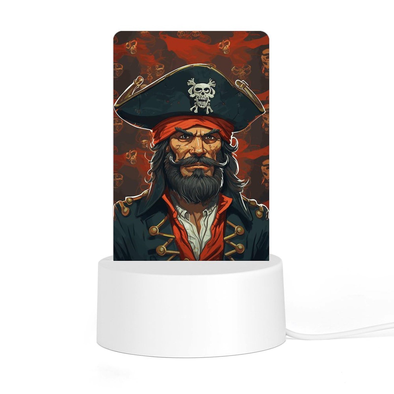 JTREHY Acrylic Night Light with Base Pirate Captain Print Desktop Night Light LED Bedside Night Light for Bedroom Bathroom Hallway Holiday Gift
