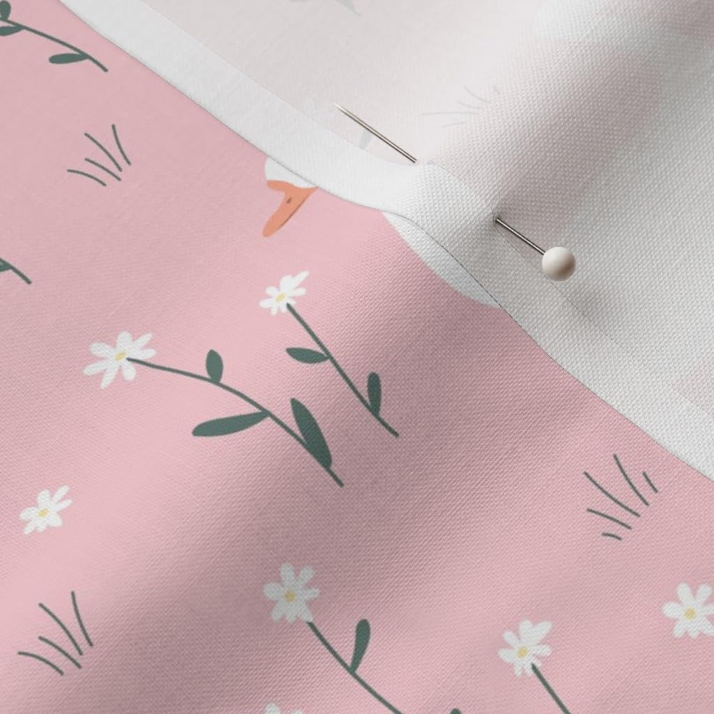 Spoonflower Fabric - Geese On Pink Whimsical Goose Cute Spring Meadow White Orange Printed on Petal Cotton Fabric by The Yard - Sewing Quilting Apparel Crafts Decor