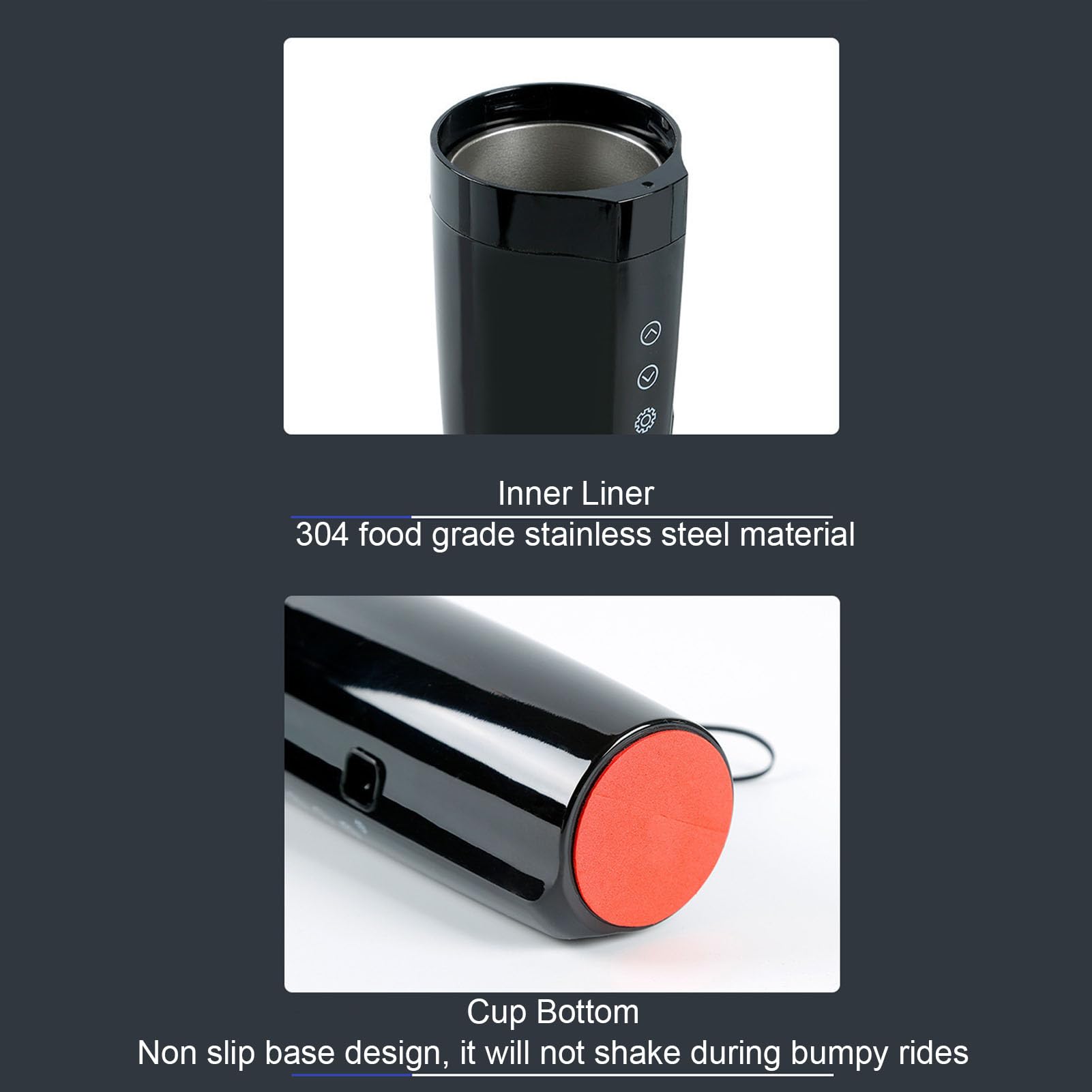 400ML Taza Eléctrica Calefactable, Taza de Auto de Acero Inoxidable 304 con Pantalla LED y Control de Temperatura, para Viajes Oficina Camión SUV