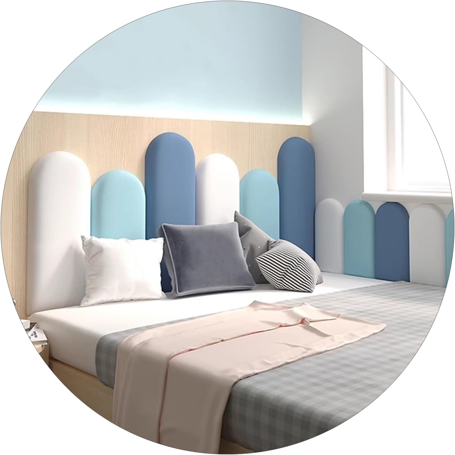 Peel and Stick Headboard 3D Anti-Collision Upholstered Wall Panel Wall Mounted Headboard Self Adhesive Sponge Wall Sticker for Home Bedroom