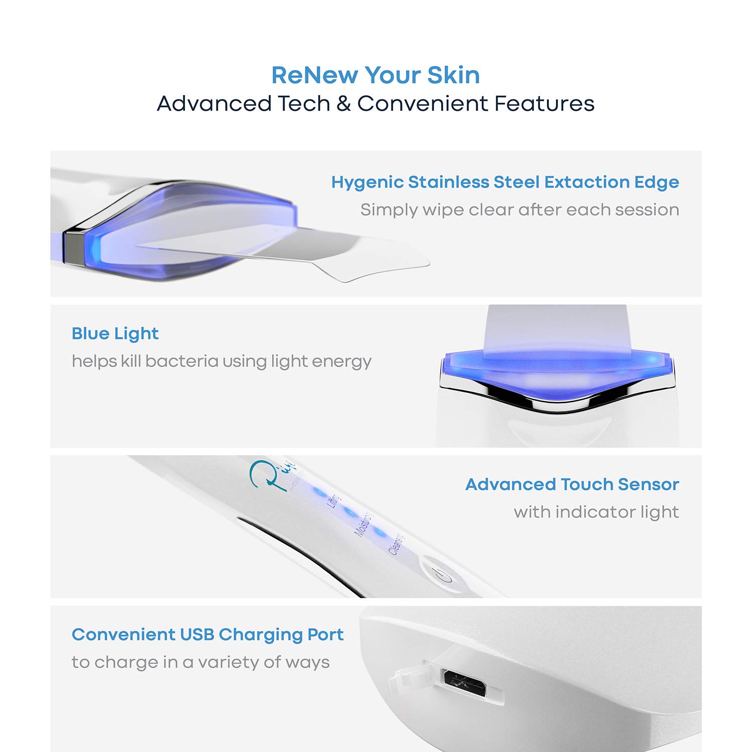 Advanced features of the ReNew Skin Scrubber