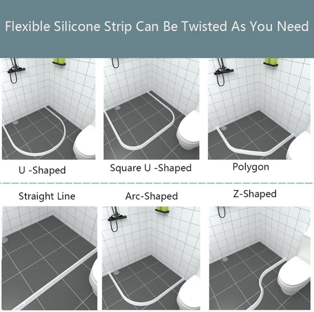 156 pulgadas/4M barrera de agua gris para cuartos húmedos, barrera de silicona para ducha, barrera de agua para puerta de la pantalla, tira de sellado de ducha para lavabo de baño (3M)