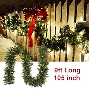 9 FT Pre lit Christmas Garland Holiday Artificial Decor for Stairs Wall Door Indoor Outdoor Garland with Battery Operated Timer