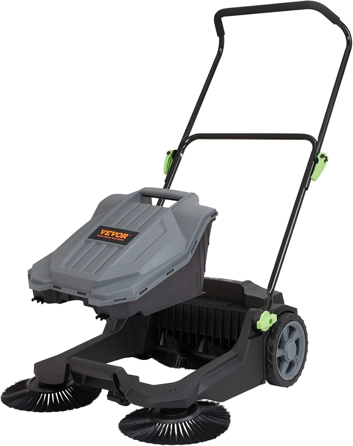 VEVOR sweeper folded for upright, space-saving storage