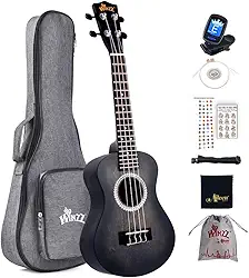 Winzz Ukulele Concert 23 polegadas preto, ukulele kit iniciante para adultos e crianças, design de cor exclusivo