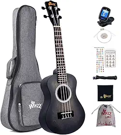 Winzz Ukulele Concert 23 polegadas preto, ukulele kit iniciante para adultos e crianças, design de cor exclusivo