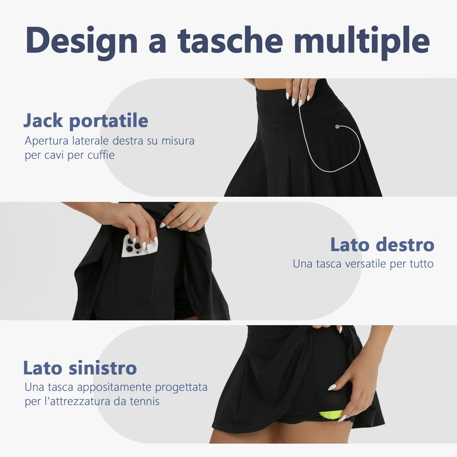 fuinloth Gonna Tennis Donna con Pantaloncini sotto Gonnellino Skort Sportive Pantaloncinocon con Tasche