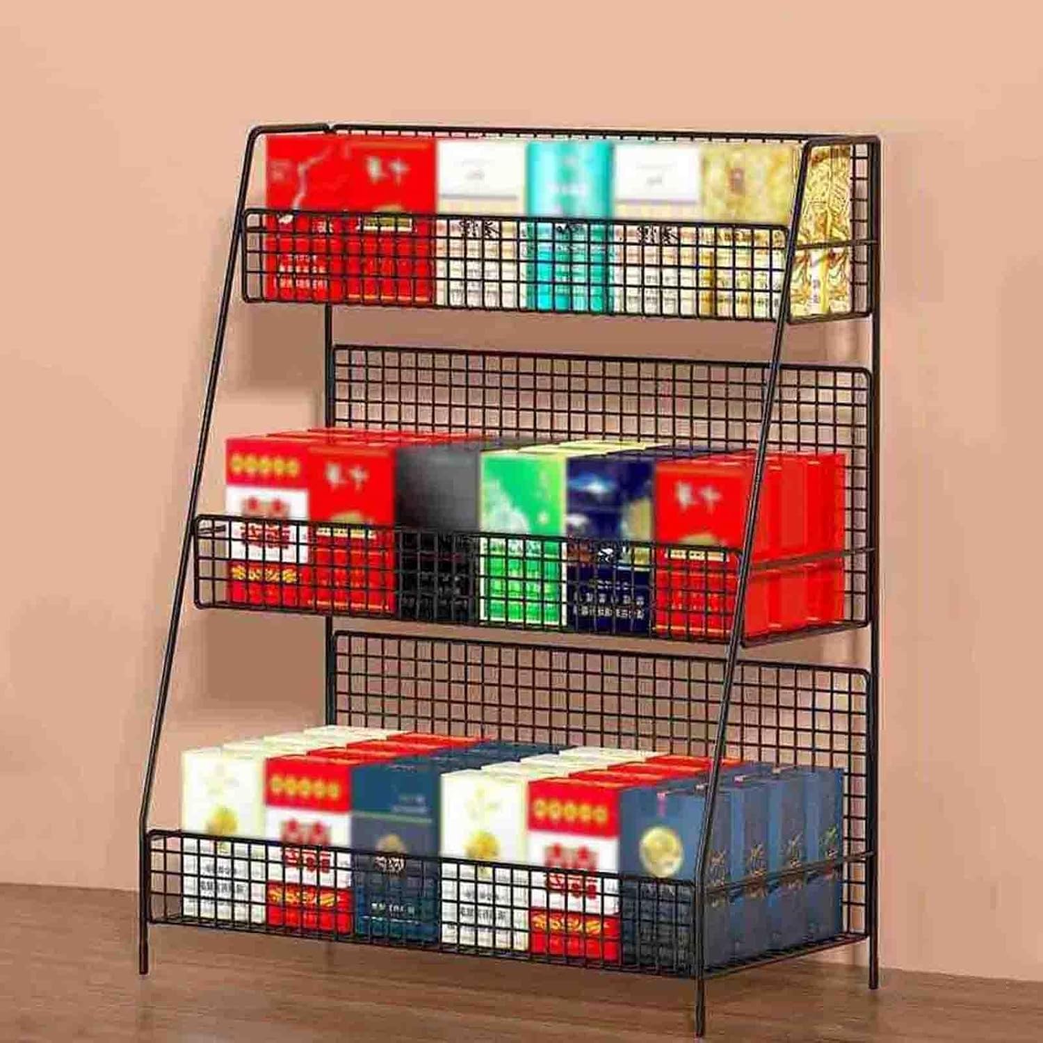 Cigarette Display Holder, Countertop Trapezoid Cigarette Display Rack, Wire Basket Organizer for Kitchen Pantry Cabinet Bathroom Office Stores, Retail Display Case(White,16*8*18in/40*20*45cm)