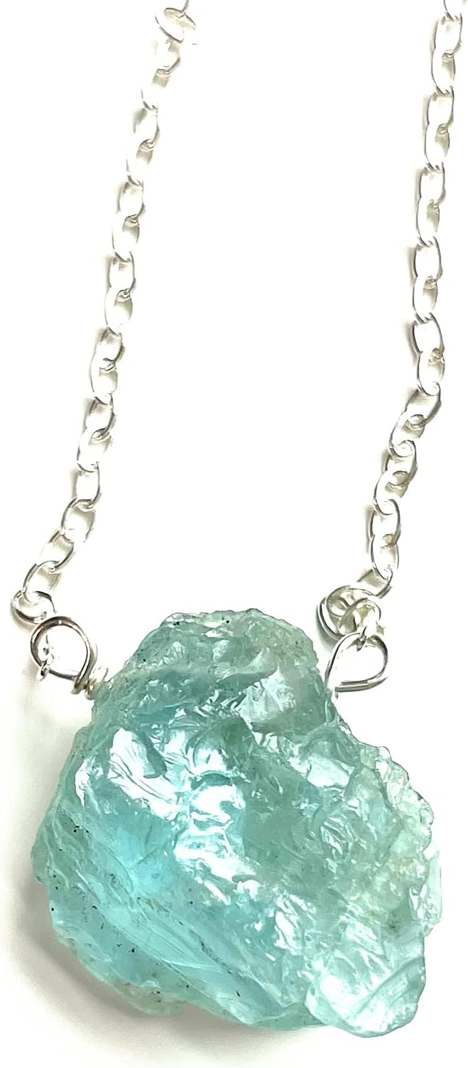 Genuine Raw Aquamarine Necklace For Women Aquamarine Necklace Sterling Silver 16 Inch Chain Real Aquamarine March Birthstone Necklace Aquamarine Necklace Dainty Natural Pendant