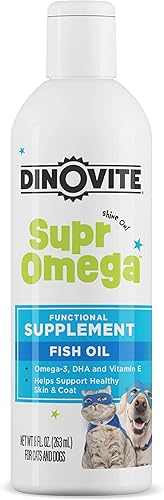 Dinovite SuprOmega Aceite de pescado para perros y gatos Vitamina E y Omega 3 Salud de la piel y el pelaje para perros y gatos 8 onzas