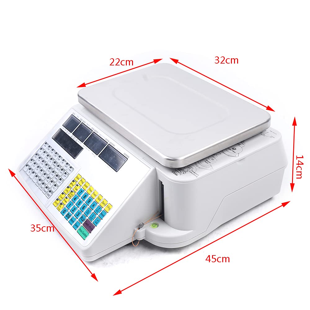 Commercial Electronic Price Computing Scale w/Label Printer,66lb Capacity,Digital Scale Computing Price for Fruit Meat Vegetables,Suitable for Supermarkets,Grocery