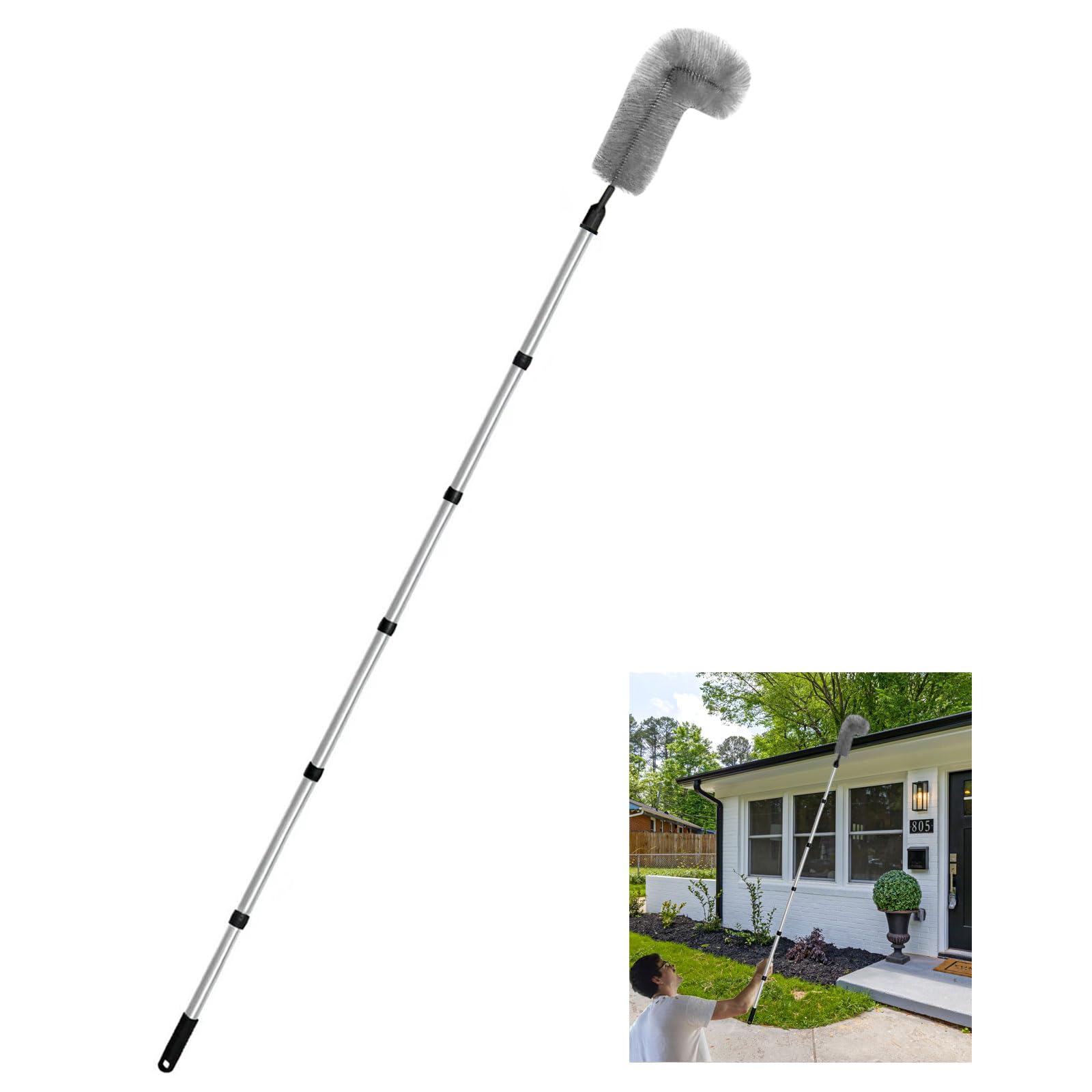 Gutter Cleaning Brush, 8.5Ft Gutter Cleaning Tools from Ground Gutter Cleaning Pole, Easy Remove Leaves and Debris from The Ground
