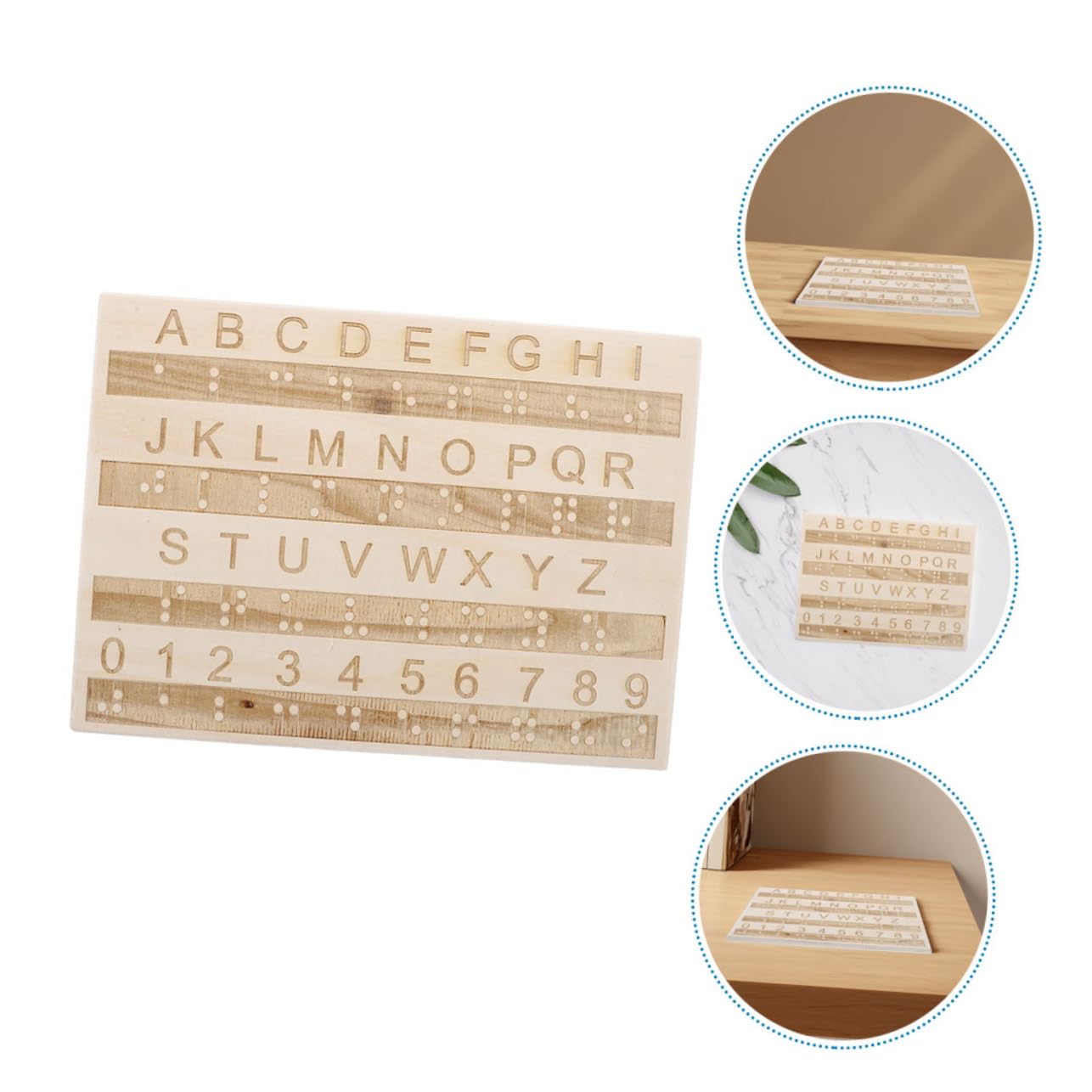 Kisangel Tablero de Alfabeto Braille de Madera, Ayuda Didáctica Táctil para Niños, 3 Piezas, Ligero y Fácil de Llevar, Aprendizaje Color Aleatorio