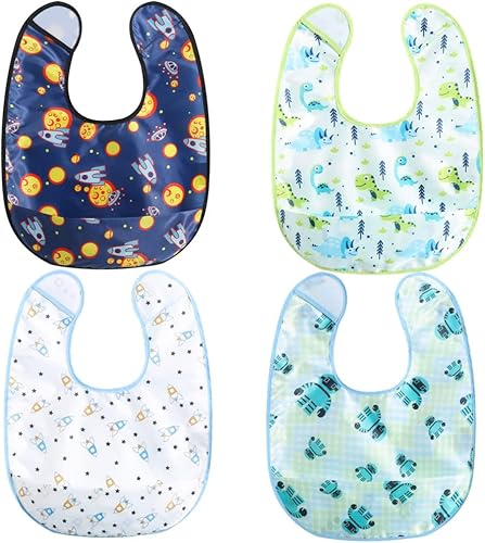 Baberos para bebé impermeables, babero para niños pequeños - Babero de alimentación con bolsillo para bebé niño niña lavable 6-36M