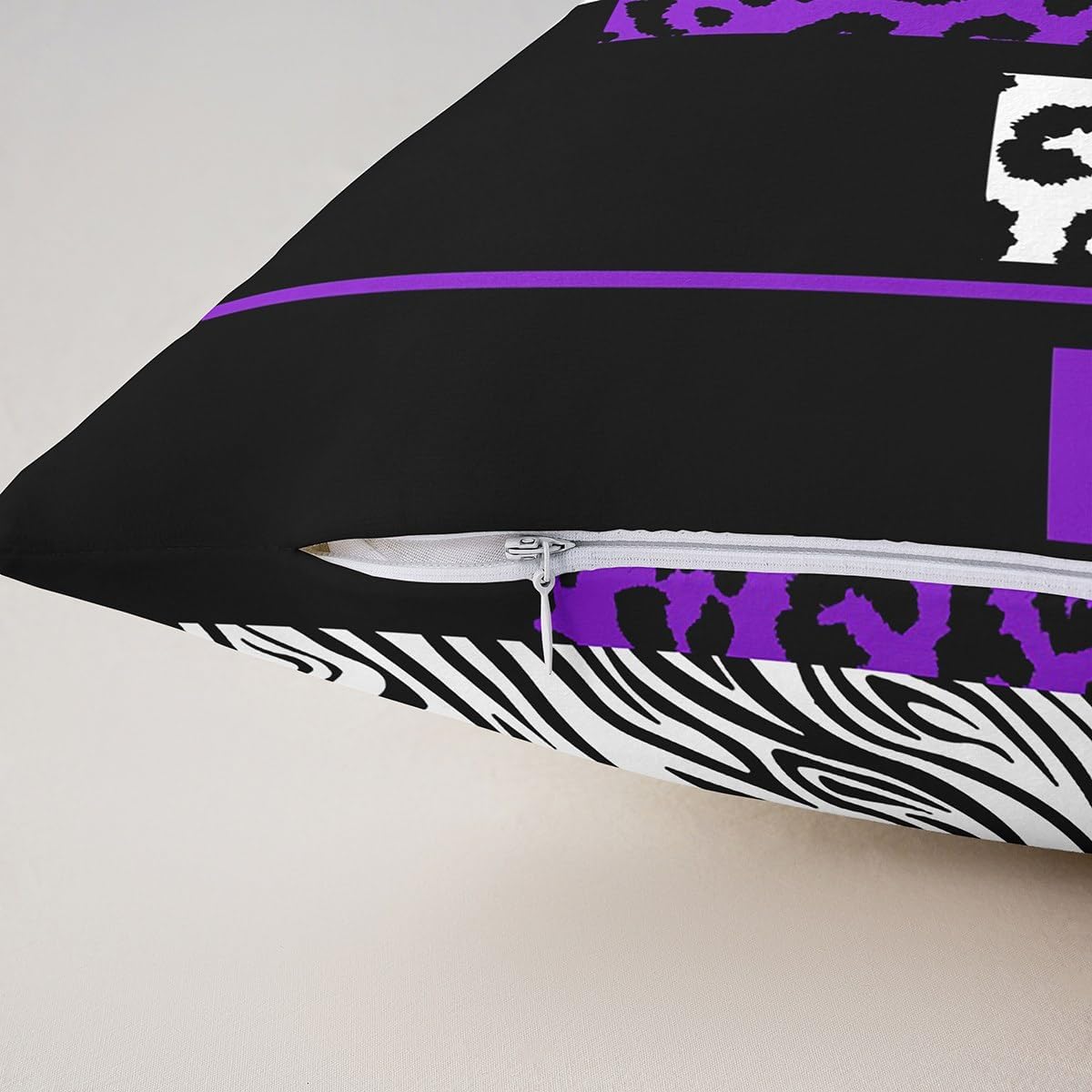 Feelyou Leopard Zebra Reversible Throw Pillow Covers 24 x 24-Inch Kids Cheetah Purple White Black Pillow Covers Home Decor for Animal Print Square Cushion Covers Set of 2 Safari Geometric