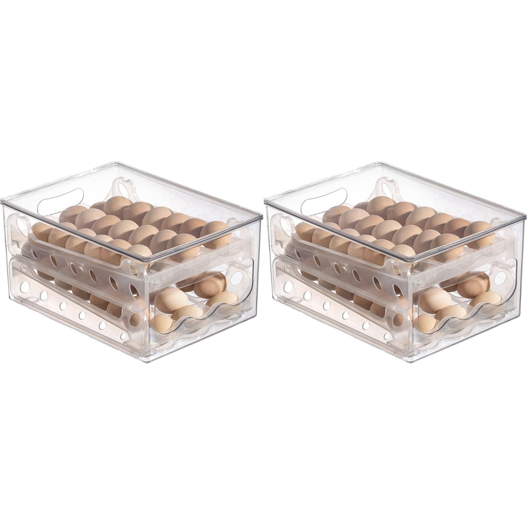 Hndhbfgrt 2X Slide Eggs Storage Box Egg Holder Container Refrigerator Drawer Stackable Food Eggs Box Kitchen Fridge Organizer